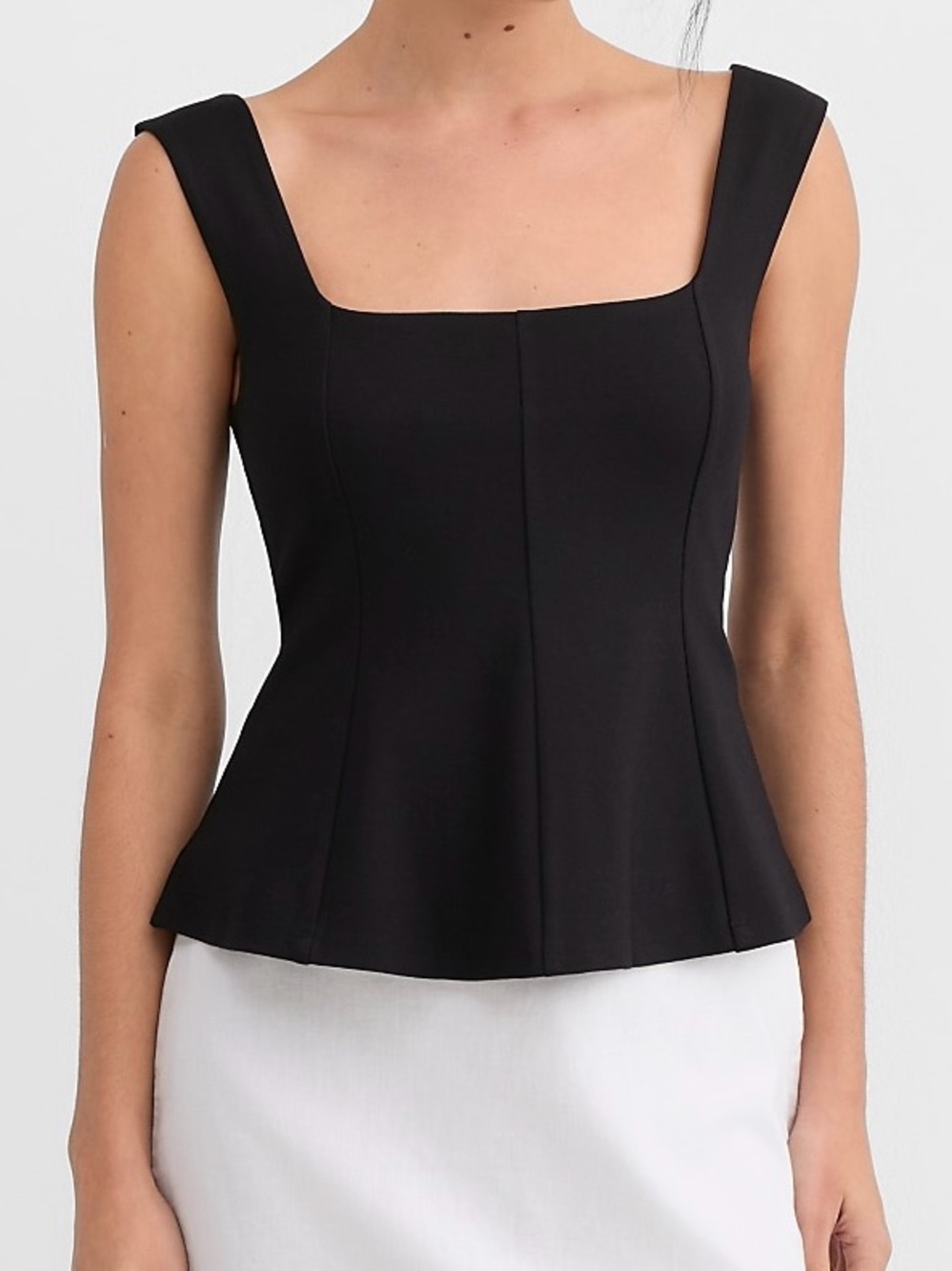 Black Square Neck Peplum Tank Top